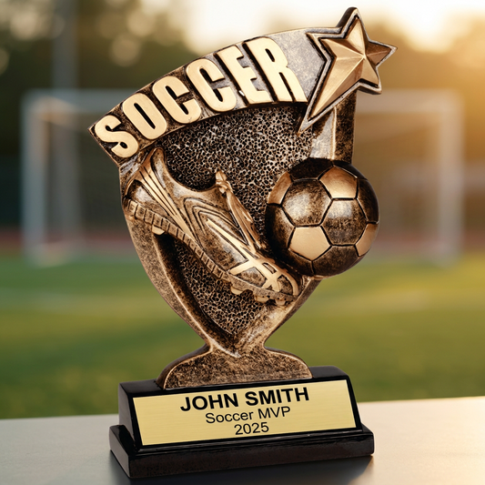Personalized Soccer Trophy - Custom Engraved Broadcast Resin Award