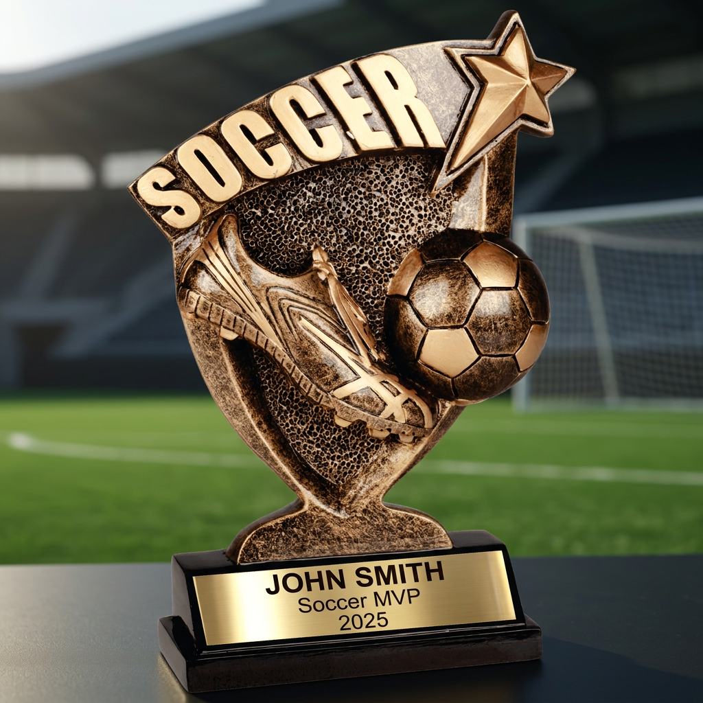 Personalized Soccer Trophy - Custom Engraved Broadcast Resin Award