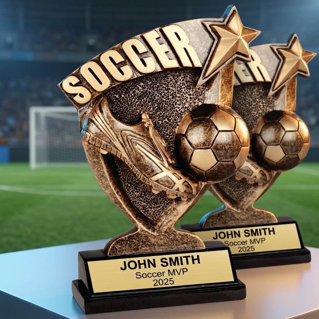 Personalized Soccer Trophy - Custom Engraved Broadcast Resin Award