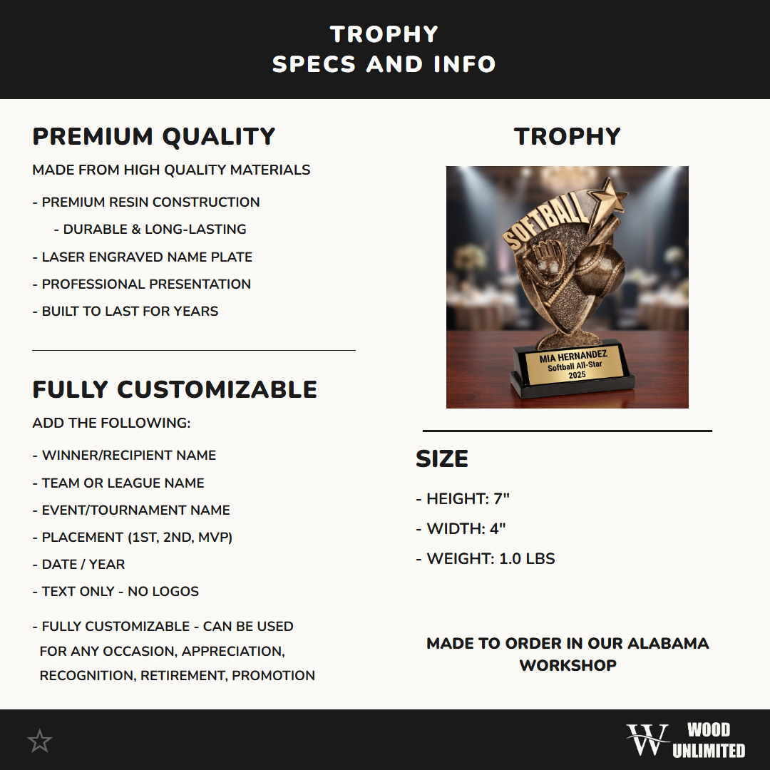Personalized Softball Trophy - Custom Engraved Team & MVP Award
