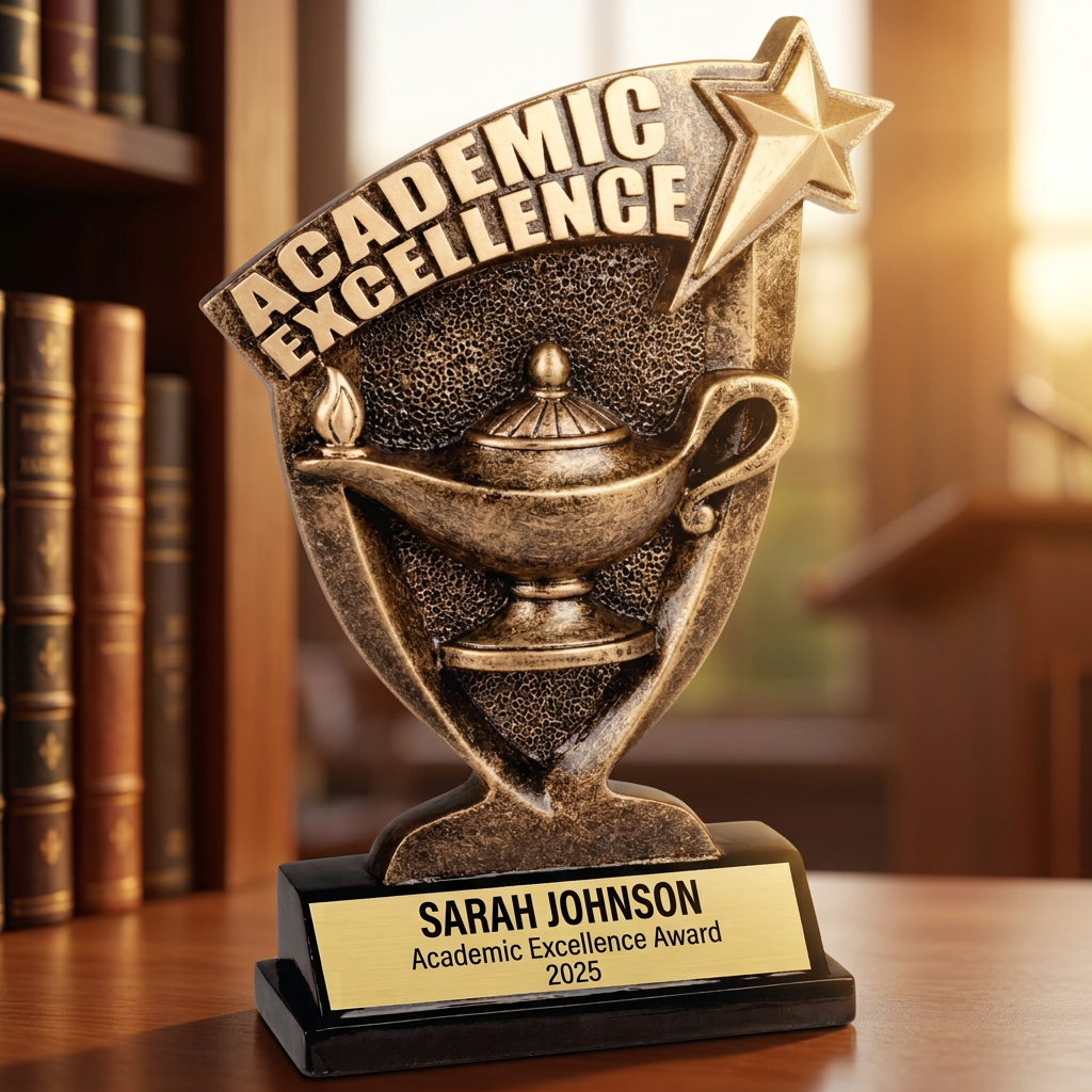 Personalized Lamp of Knowledge Trophy - Custom Engraved Broadcast Resin Award