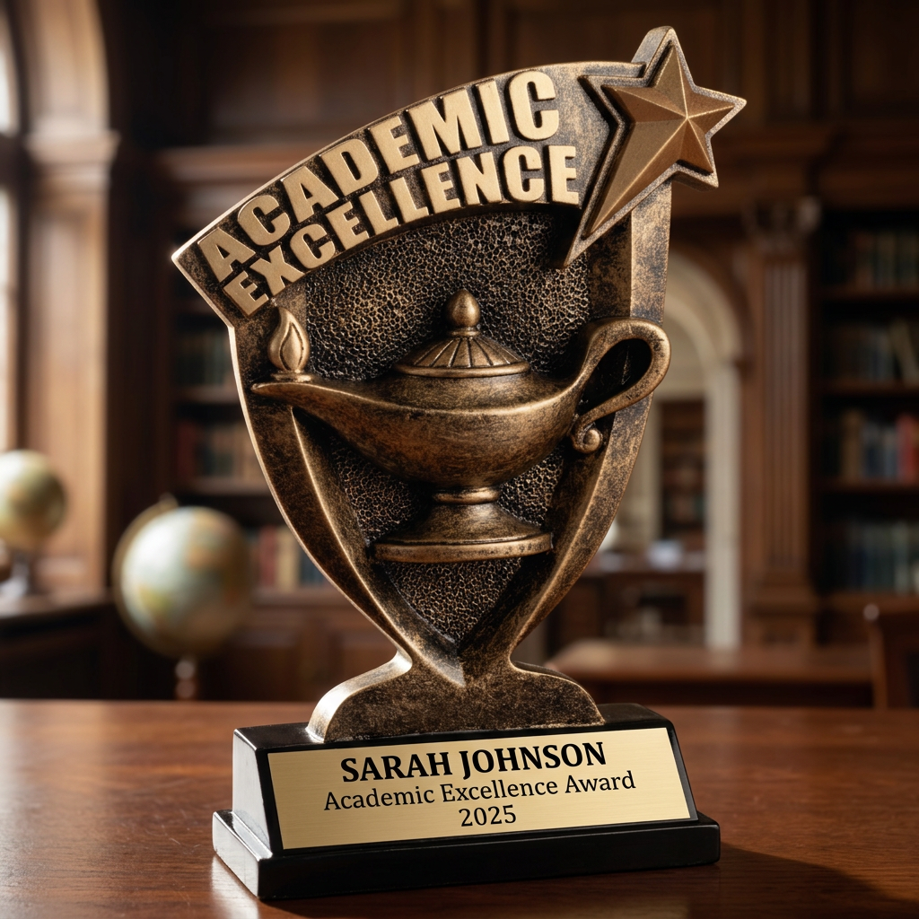 Personalized Lamp of Knowledge Trophy - Custom Engraved Broadcast Resin Award