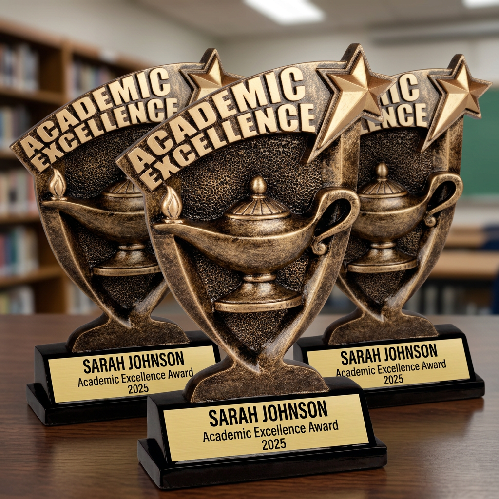 Personalized Lamp of Knowledge Trophy - Custom Engraved Broadcast Resin Award