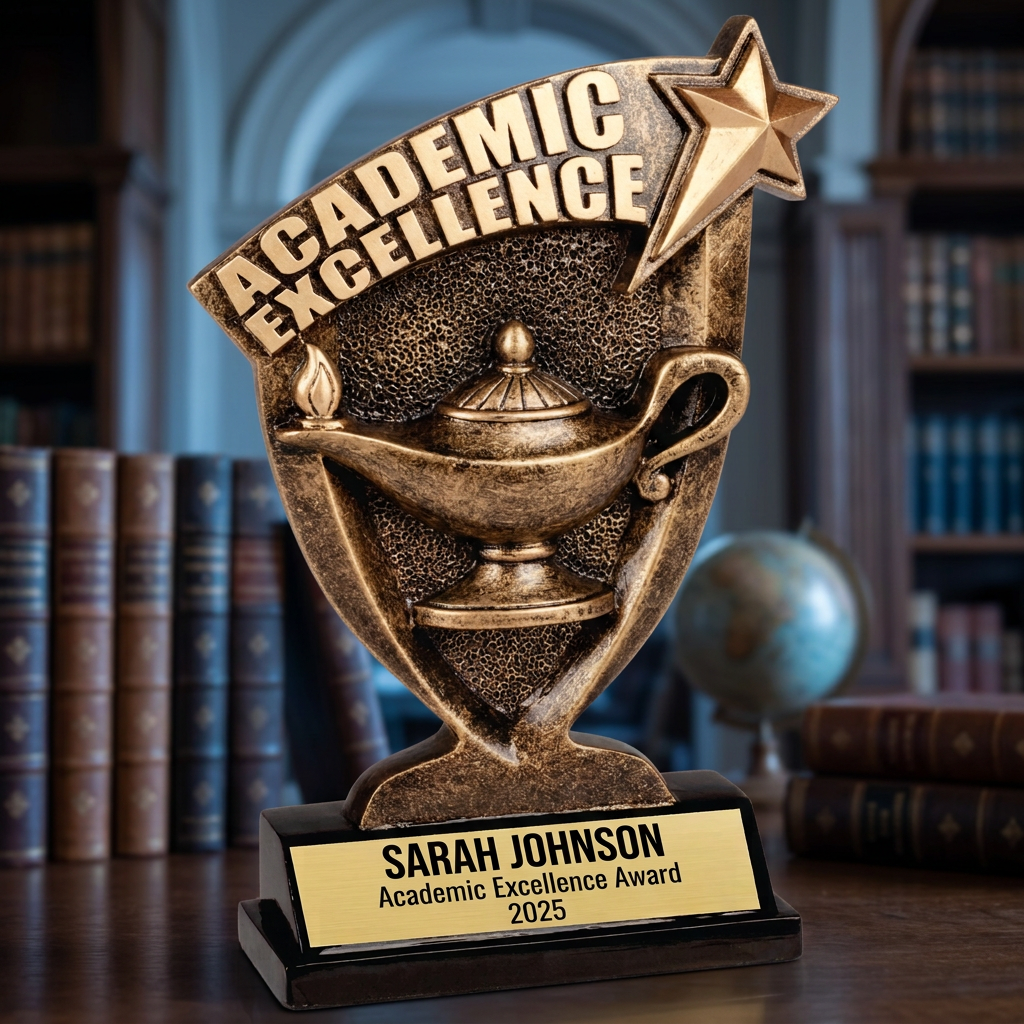 Personalized Lamp of Knowledge Trophy - Custom Engraved Broadcast Resin Award