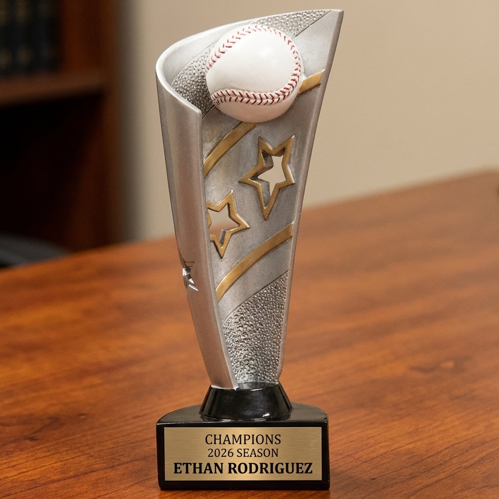 Personalized Baseball Trophy 8.5" - Custom Engraved BNN for Team, Coach & MVP - View 2
