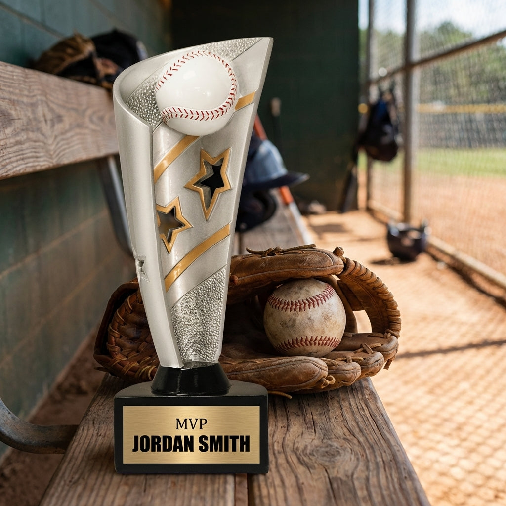 Personalized Baseball Trophy 8.5" - Custom Engraved BNN for Team, Coach & MVP - View 3