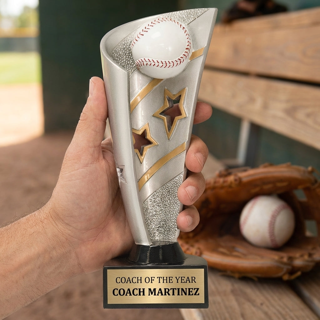 Personalized Baseball Trophy 8.5" - Custom Engraved BNN for Team, Coach & MVP - View 5