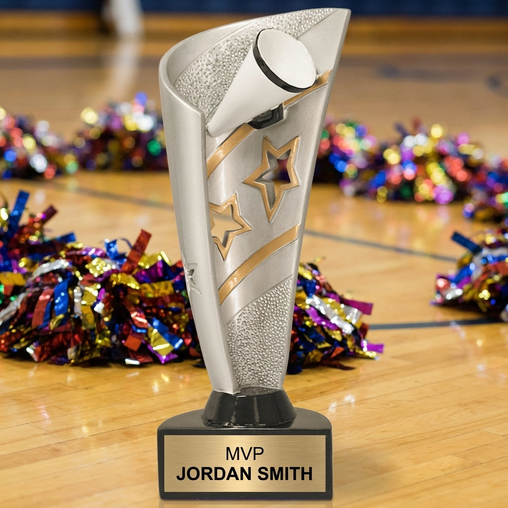 Personalized Cheer Trophy 8.5" - Custom Engraved BNN for Team, Coach & MVP - View 3