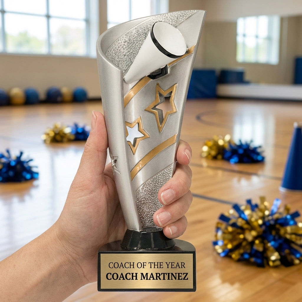Personalized Cheer Trophy 8.5" - Custom Engraved BNN for Team, Coach & MVP - View 5