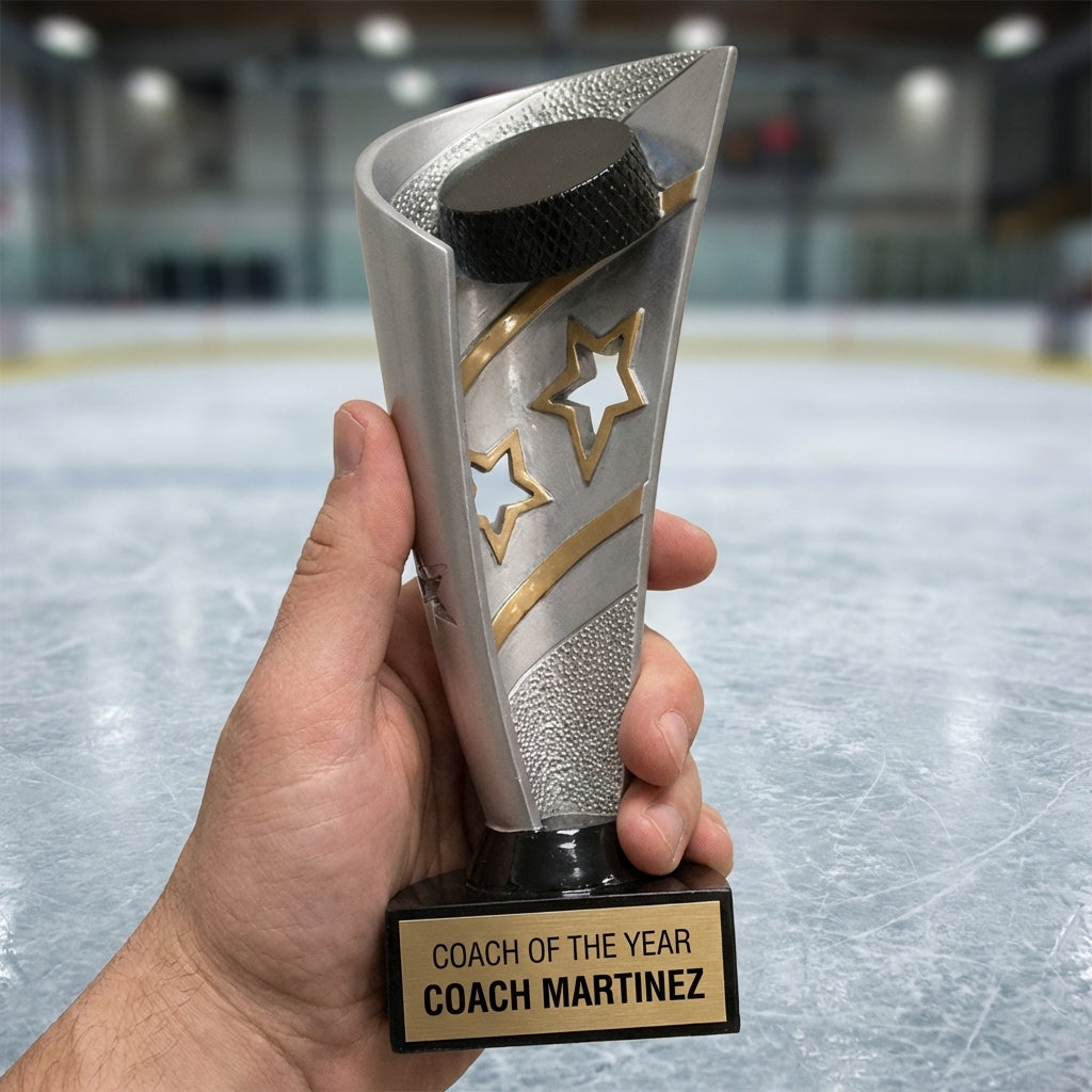 Personalized Hockey Trophy 8.5" - Custom Engraved BNN for Team, Coach & MVP - View 5