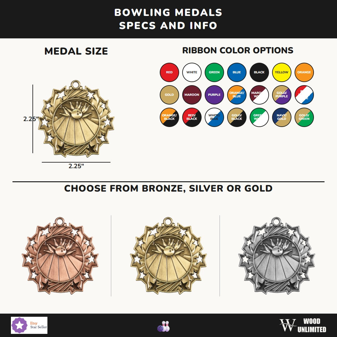 Personalized Bowling Team Medals, Bowler Medallions with Neck Ribbon, Bowler Awards for Players and Coaches - Image 5 of 10