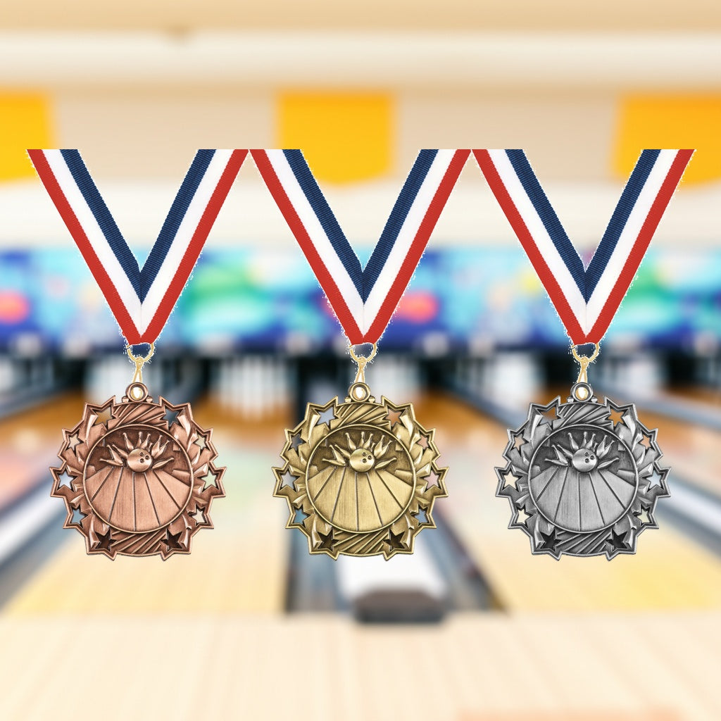 Personalized Bowling Team Medals, Bowler Medallions with Neck Ribbon, Bowler Awards for Players and Coaches - Main product...