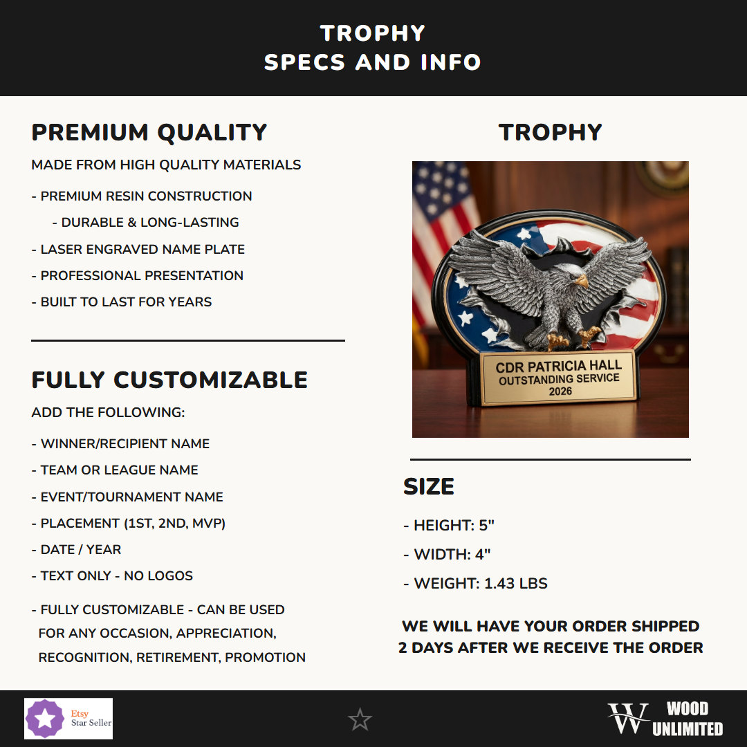 Bronze Eagle Plaque Award Personalized | Custom Engraved Military Recognition Patriotic Gift