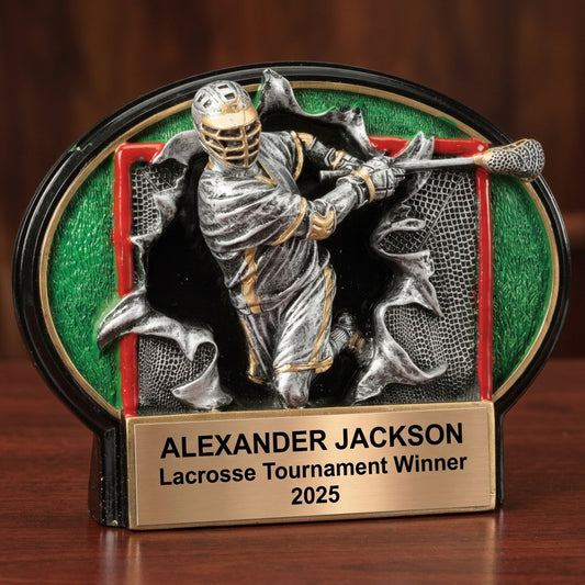 Lacrosse Trophy Award | Personalized | Custom Engraved | Lacrosse MVP | Bronze Name Plate | Wood Unlimited - View 2