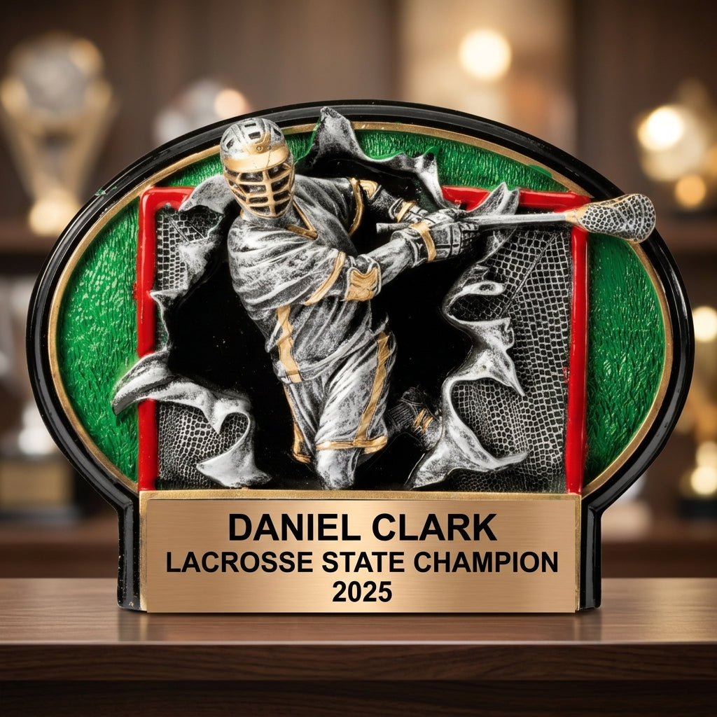 Lacrosse Trophy Award | Personalized | Custom Engraved | Lacrosse MVP | Bronze Name Plate | Wood Unlimited - View 4