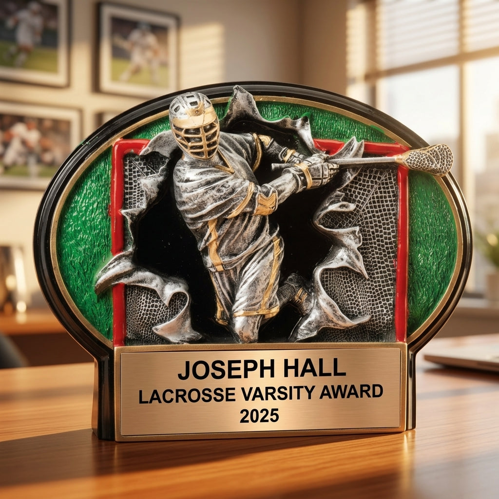 Lacrosse Trophy Award | Personalized | Custom Engraved | Lacrosse MVP | Bronze Name Plate | Wood Unlimited - View 5
