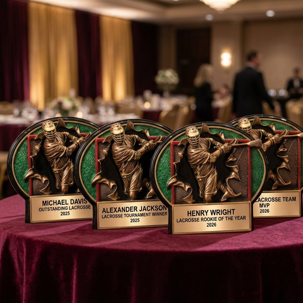 Lacrosse Trophy Award | Personalized | Custom Engraved | Lacrosse MVP | Bronze Name Plate | Wood Unlimited - View 6