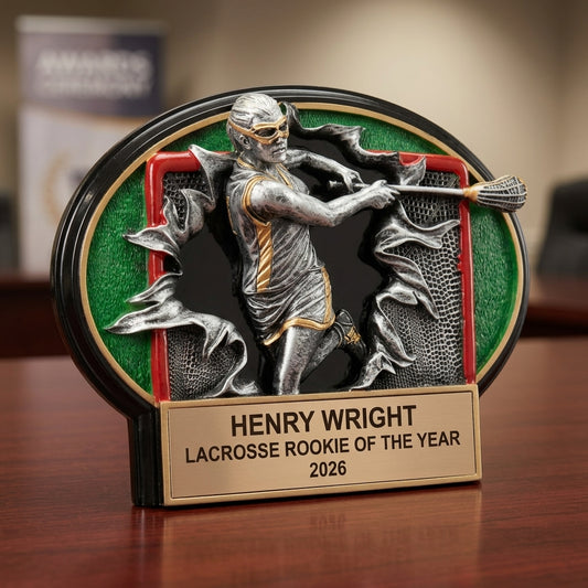 Lacrosse Trophy Award | Personalized | Custom Engraved | Lacrosse MVP | Bronze Name Plate | Wood Unlimited - View 2