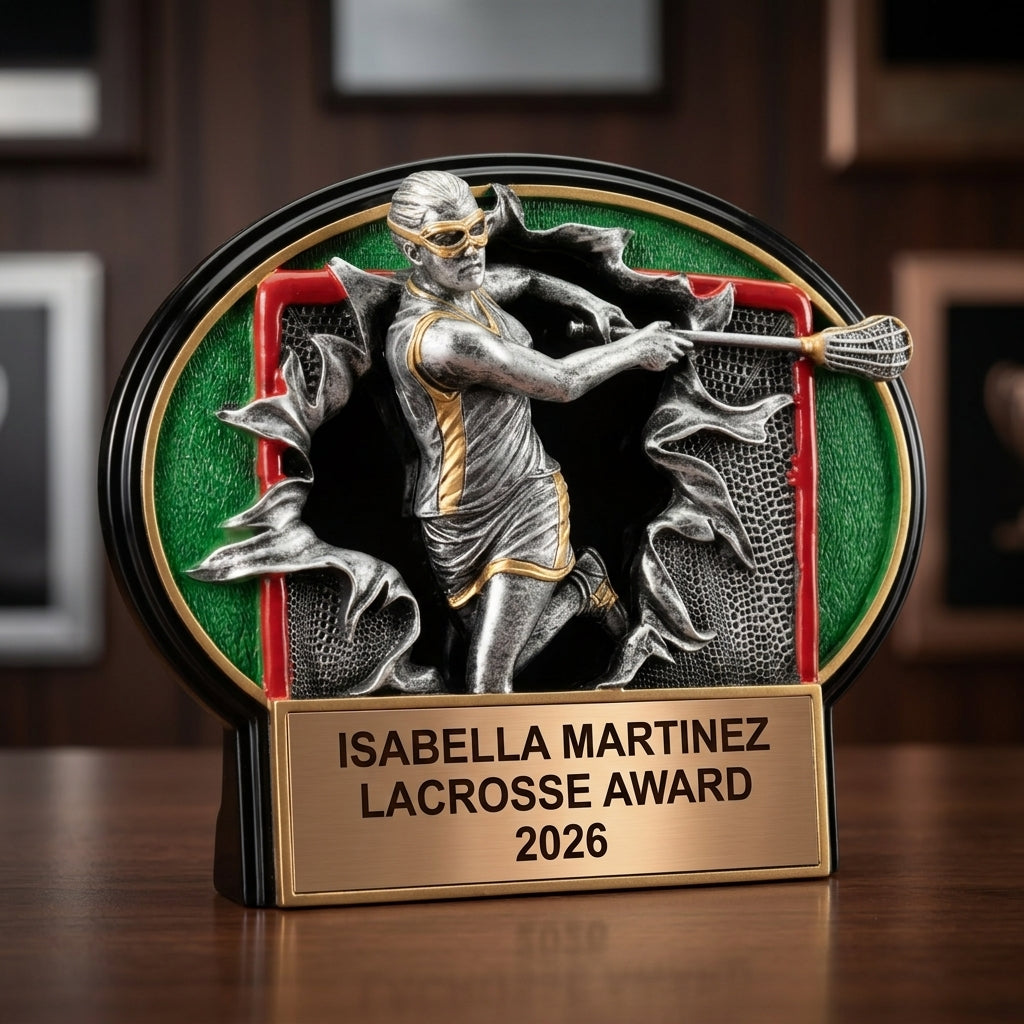 Lacrosse Trophy Award | Personalized | Custom Engraved | Lacrosse MVP | Bronze Name Plate | Wood Unlimited - View 3