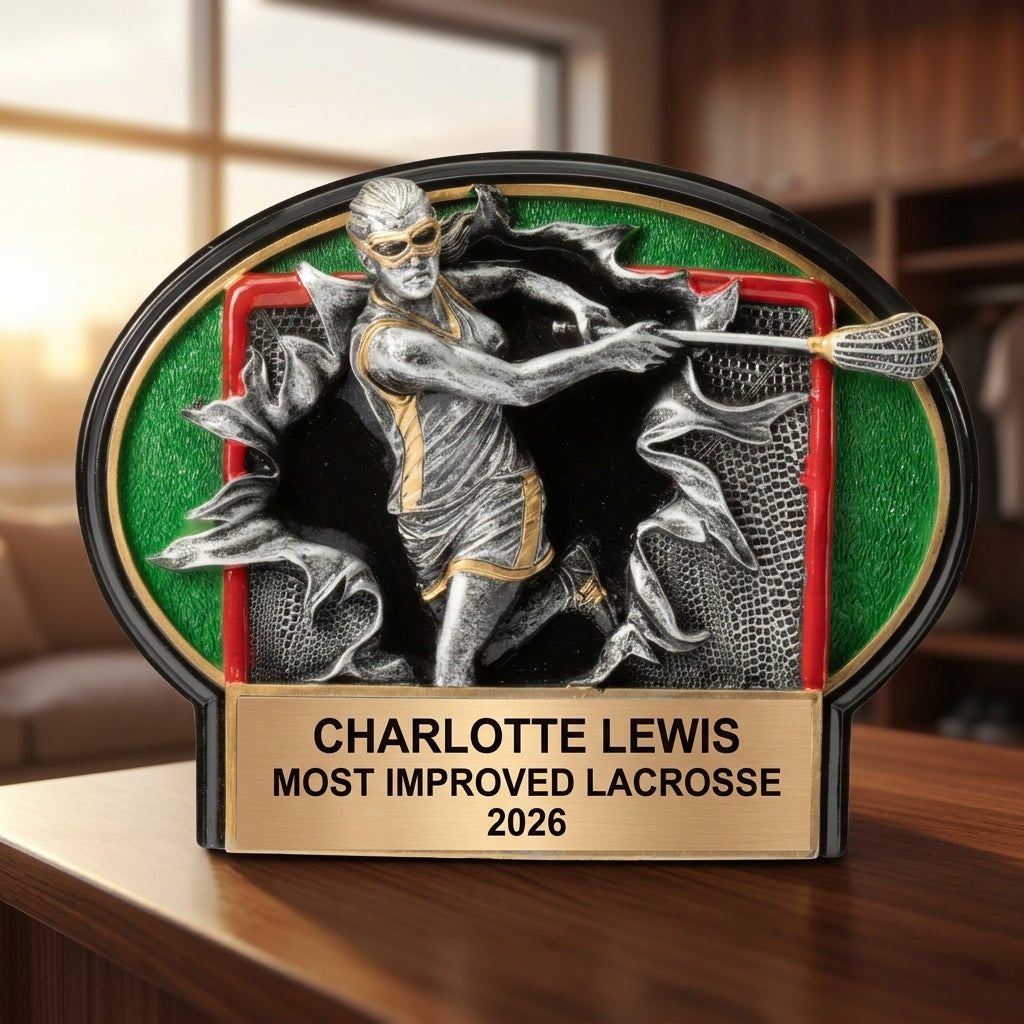 Lacrosse Trophy Award | Personalized | Custom Engraved | Lacrosse MVP | Bronze Name Plate | Wood Unlimited - View 5
