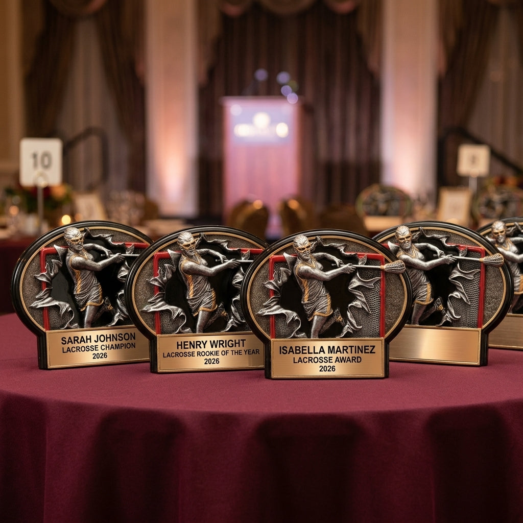 Lacrosse Trophy Award | Personalized | Custom Engraved | Lacrosse MVP | Bronze Name Plate | Wood Unlimited - View 6