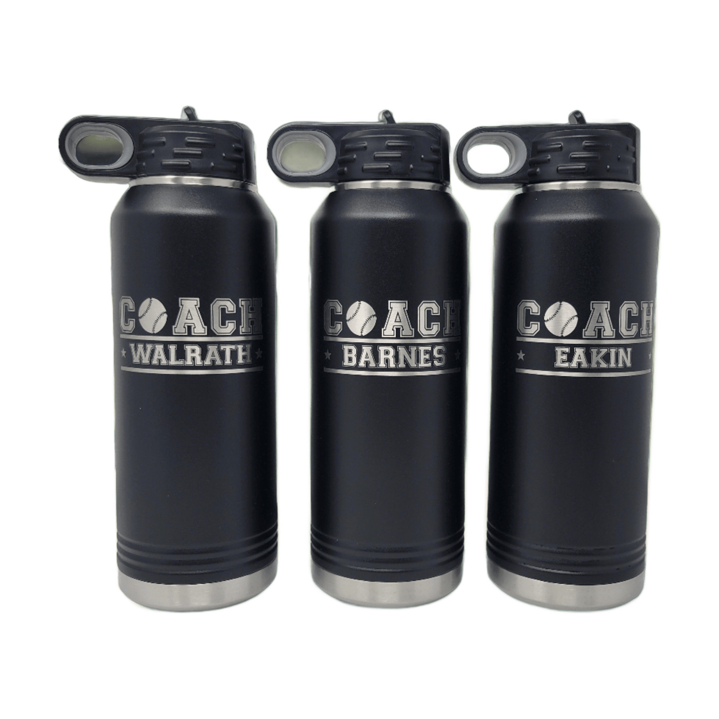 Personalized Baseball Water Bottles - Custom Engraved 32oz Stainless Steel Bottle for Baseball Players and Baseball Coaches