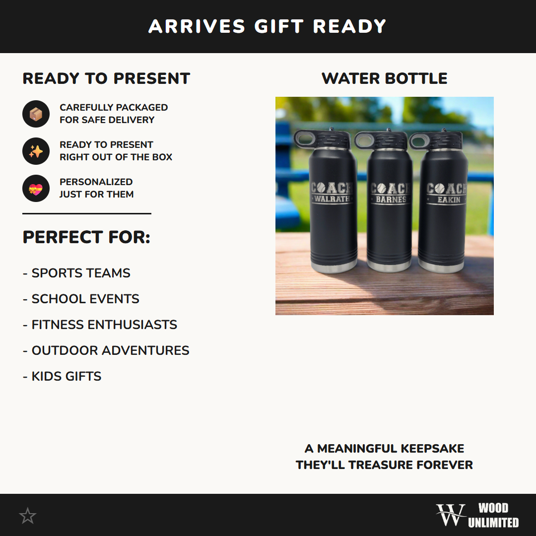 Personalized Baseball Water Bottles - Custom Engraved 32oz Stainless Steel Bottle for Baseball Players and Baseball Coaches