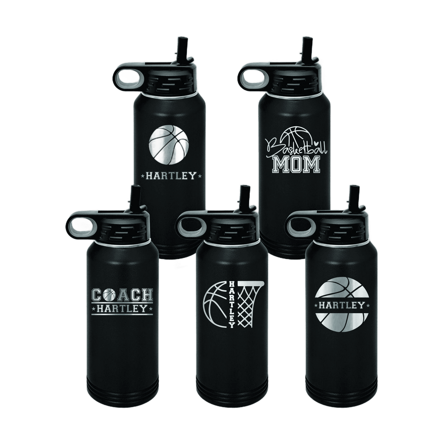 Personalized Basketball Water Bottles - Custom Engraved 32oz Stainless Steel Bottle for Basketball Players and Basketball Coaches