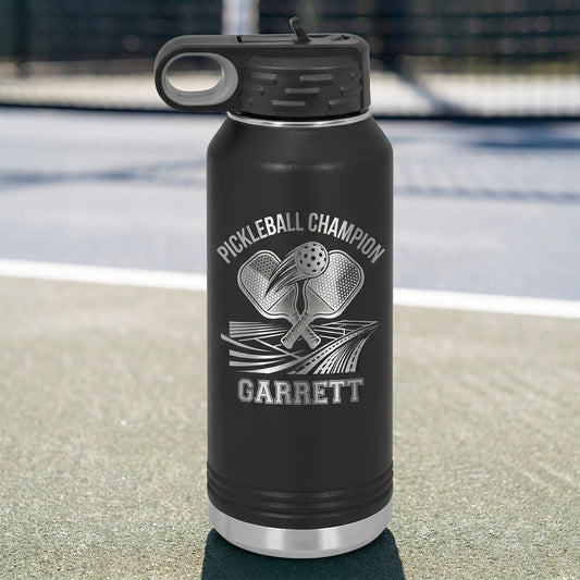 Personalized Pickleball Gift Water Bottle - Champion - Sporty Design - Custom Name - View 2