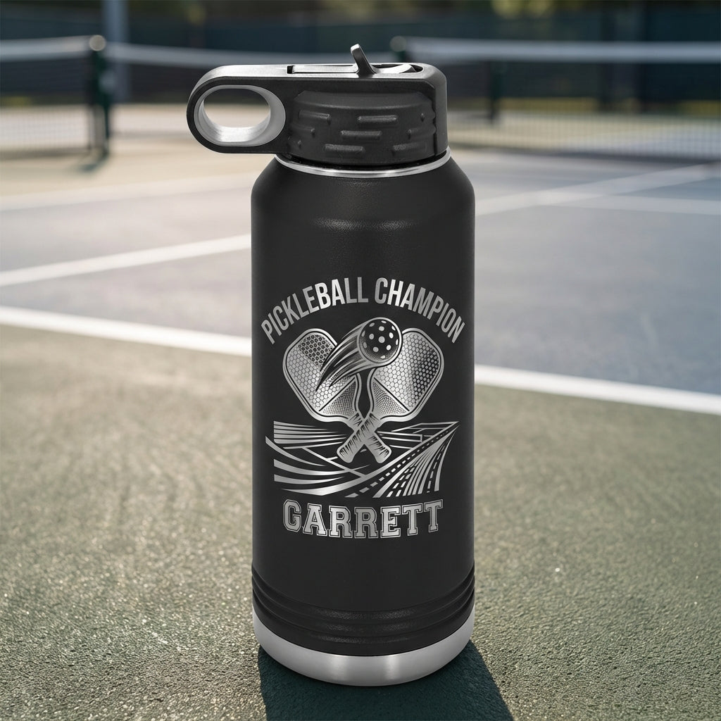 Personalized Pickleball Gift Water Bottle - Champion - Sporty Design - Custom Name - View 4