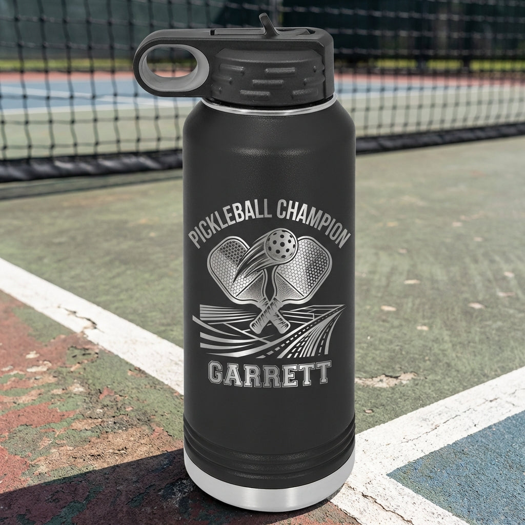 Personalized Pickleball Gift Water Bottle - Champion - Sporty Design - Custom Name - View 5