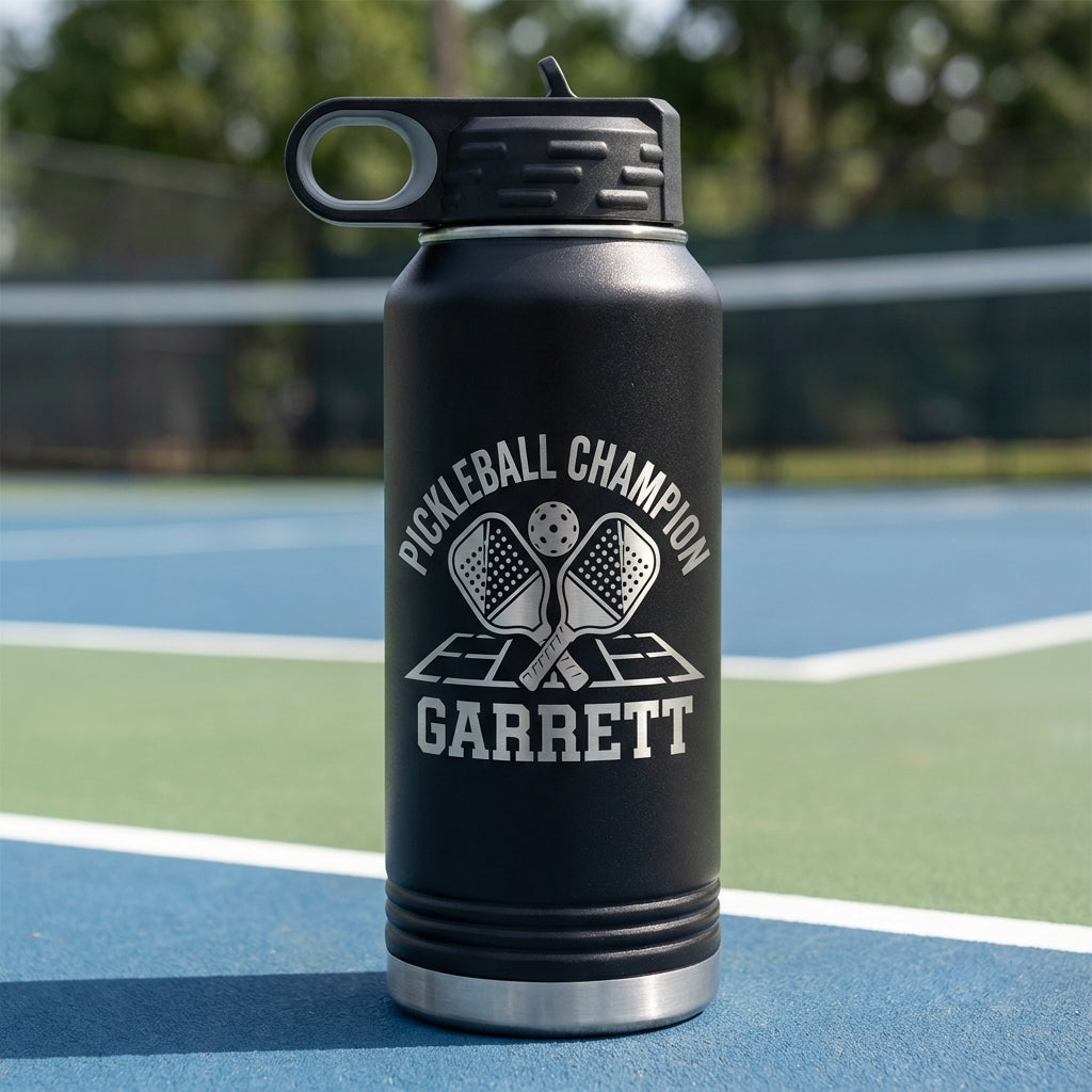 Personalized Pickleball Champion Gift Water Bottle - Sporty - Durable - Custom Name - View 1
