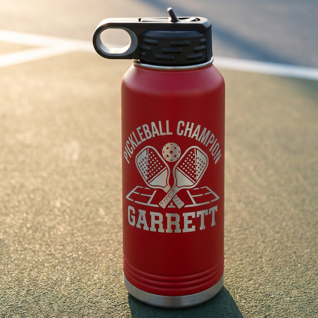 Personalized Pickleball Champion Gift Water Bottle - Sporty - Durable - Custom Name - View 2