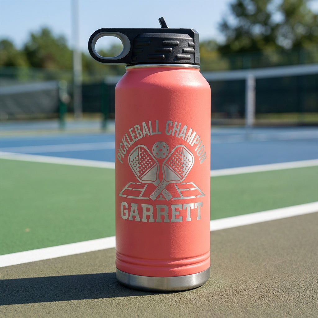 Personalized Pickleball Champion Gift Water Bottle - Sporty - Durable - Custom Name - View 6