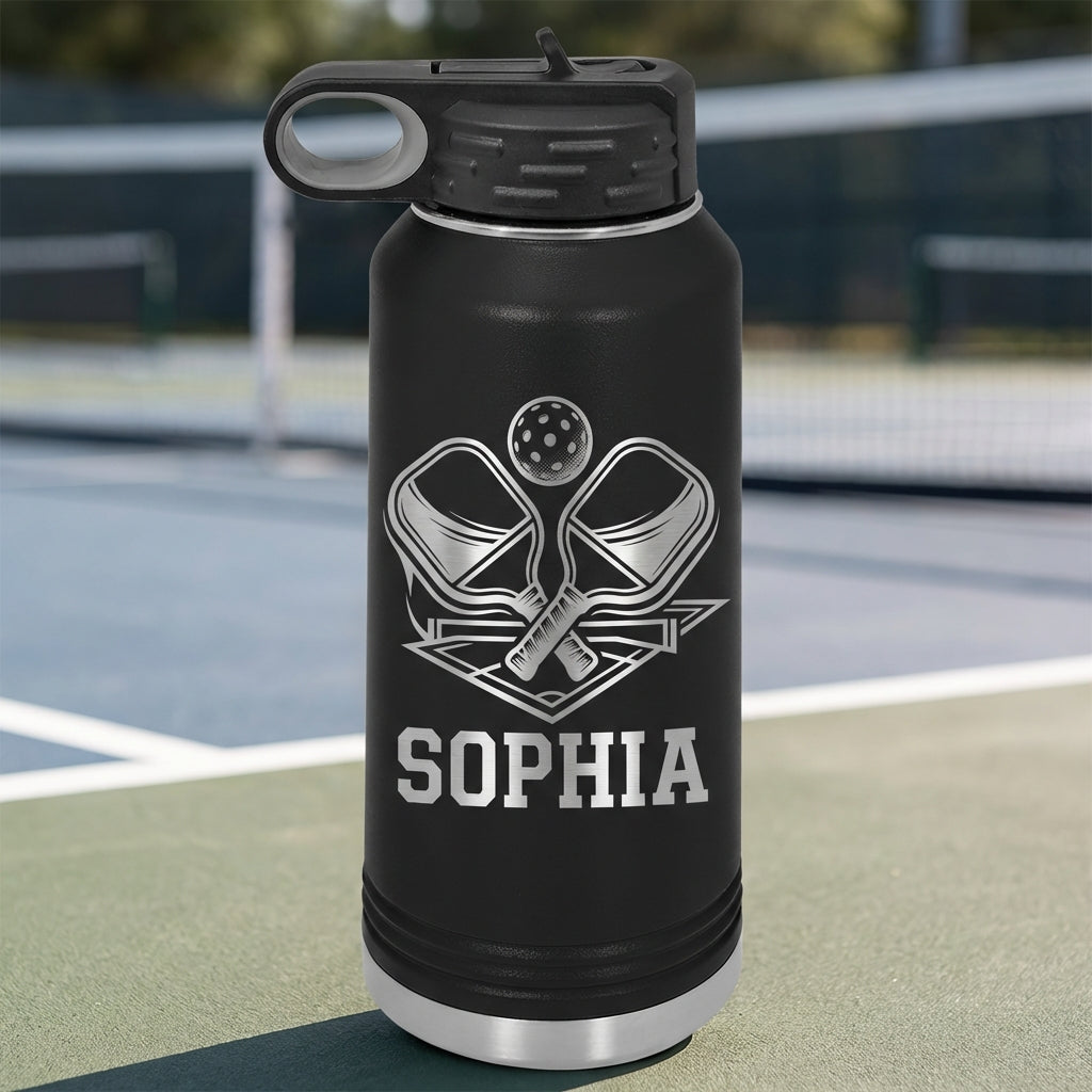 Personalized Pickleball Gift Water Bottle - For Players - Durable - Custom Name - View 1