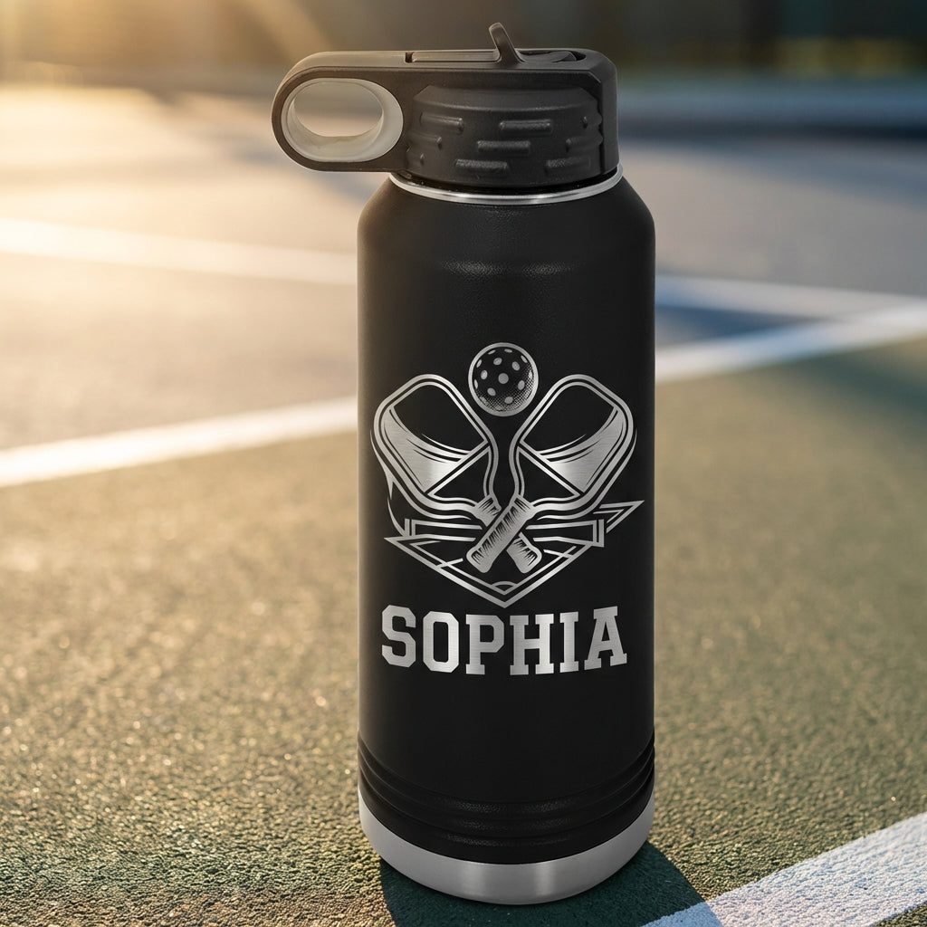 Personalized Pickleball Gift Water Bottle - For Players - Durable - Custom Name - View 2