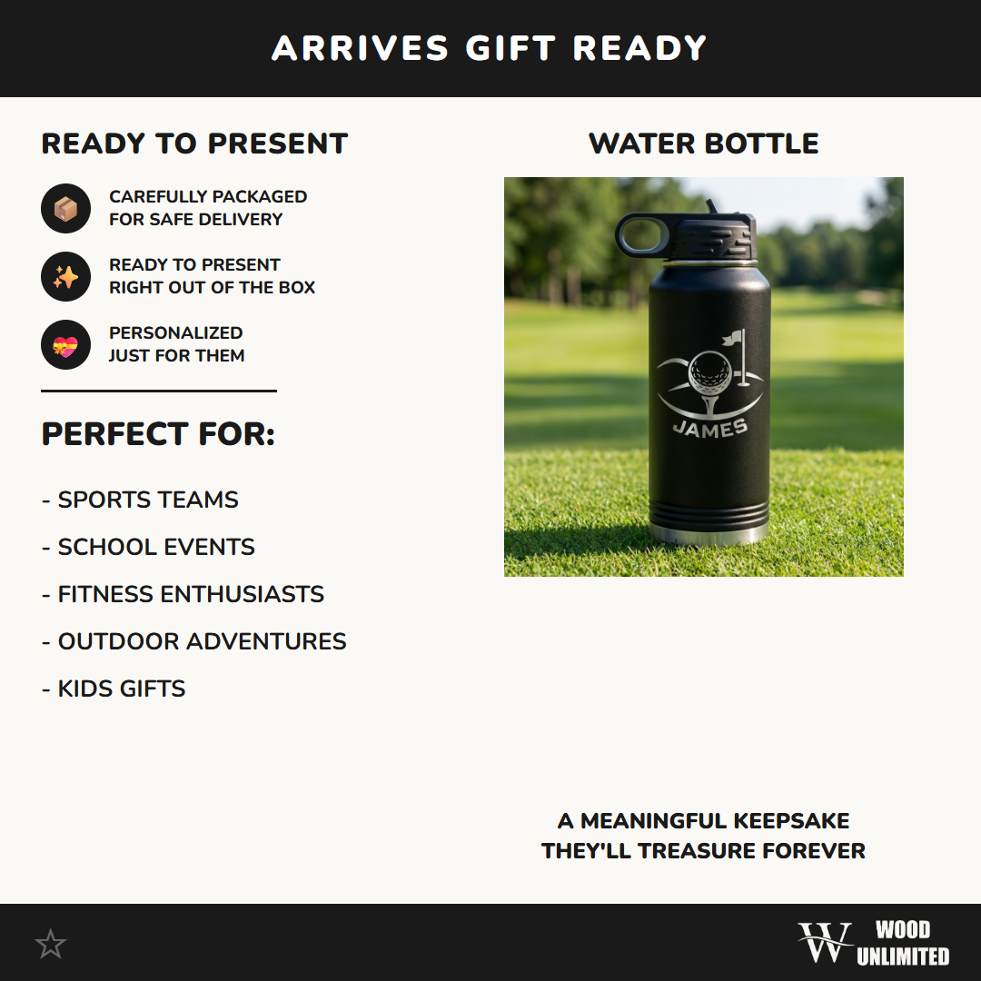 Personalized Golf Water Bottle, Golfer Gift, Custom Laser Engraved Sports Bottle, Durable Stainless Steel, Golf Enthusiast Present