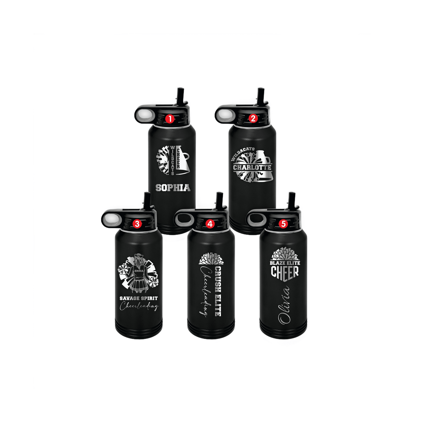 Personalized Cheerleading Water Bottles - Custom Engraved 32oz Stainless Steel Bottle for Cheer Teams, Cheerleaders and Cheer Coaches