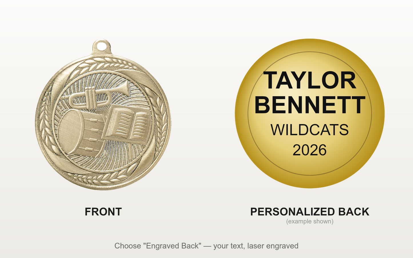Personalized Band Medals with Neck Ribbon - Gold - Custom Engraved