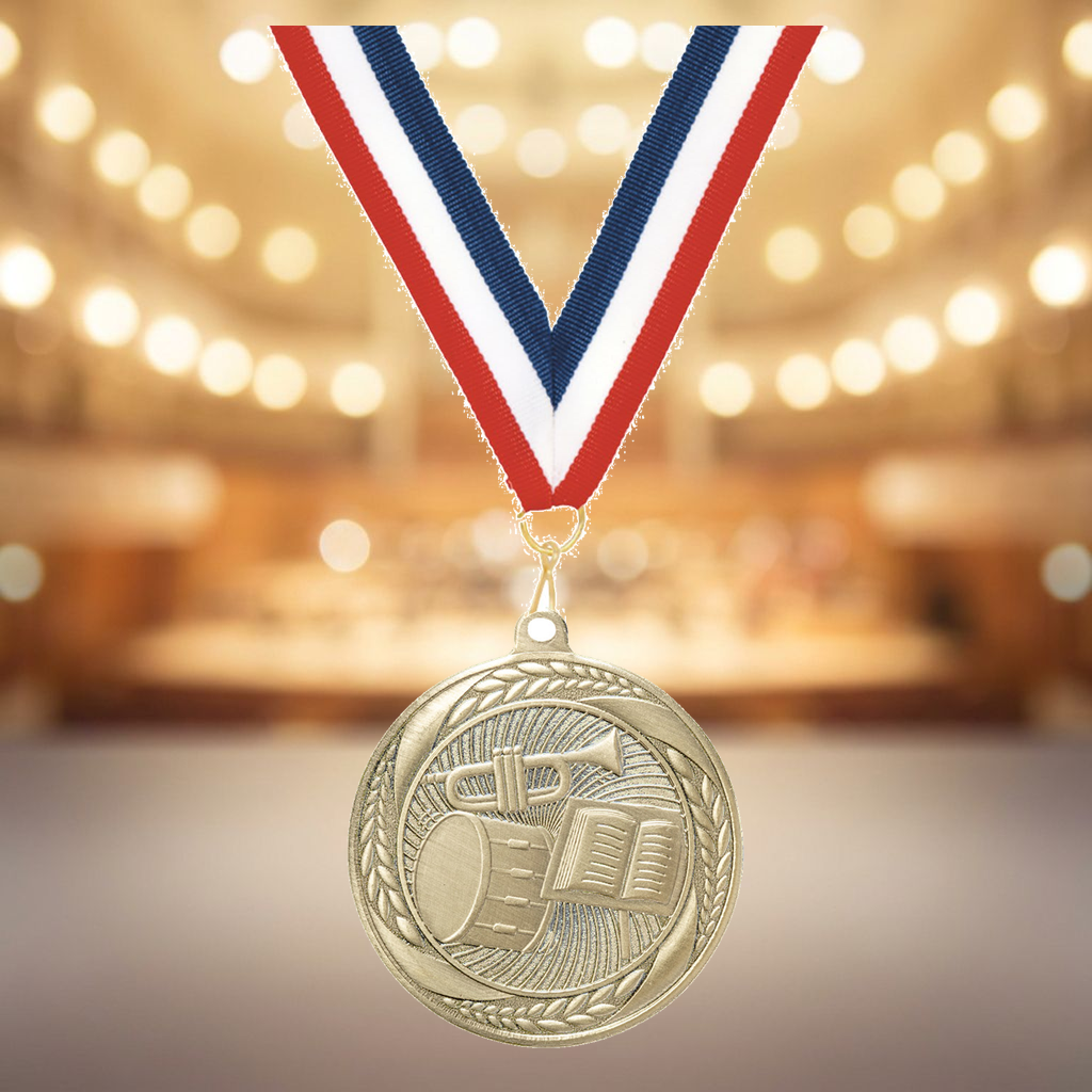 Personalized Band Medals with Neck Ribbon - Gold - Custom Engraved