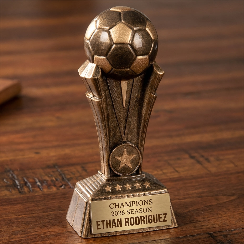 Personalized Soccer Trophy 7.5"/8.5" - Custom Engraved CHAMPION AWARD for Team, Coach & MVP Awards - View 2