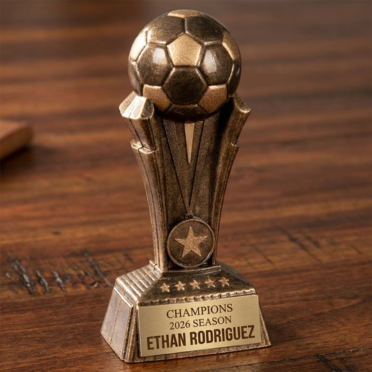 Personalized Soccer Trophy 7.5"/8.5" - Custom Engraved CHAMPION AWARD for Team, Coach & MVP Awards - View 2