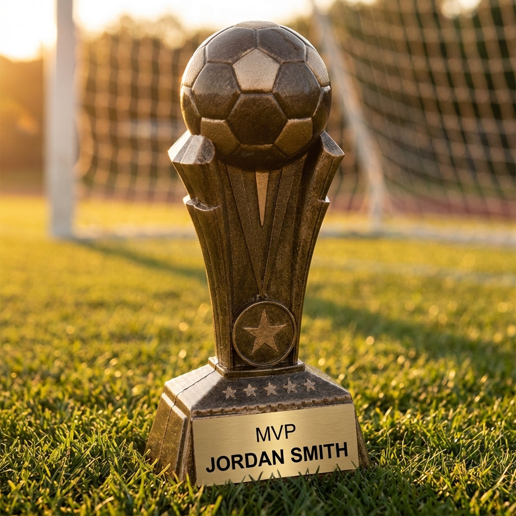 Personalized Soccer Trophy 7.5"/8.5" - Custom Engraved CHAMPION AWARD for Team, Coach & MVP Awards - View 3