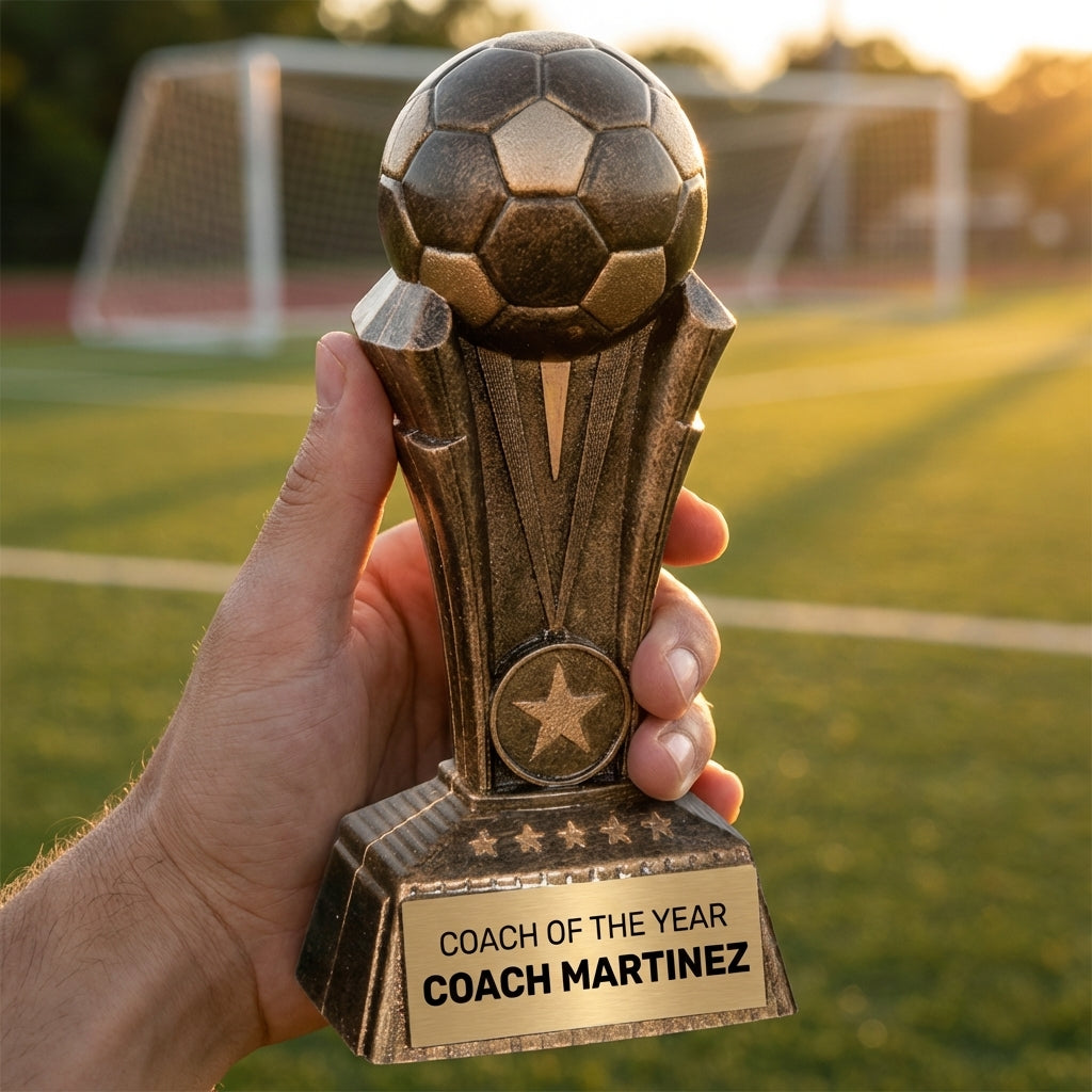 Personalized Soccer Trophy 7.5"/8.5" - Custom Engraved CHAMPION AWARD for Team, Coach & MVP Awards - View 5