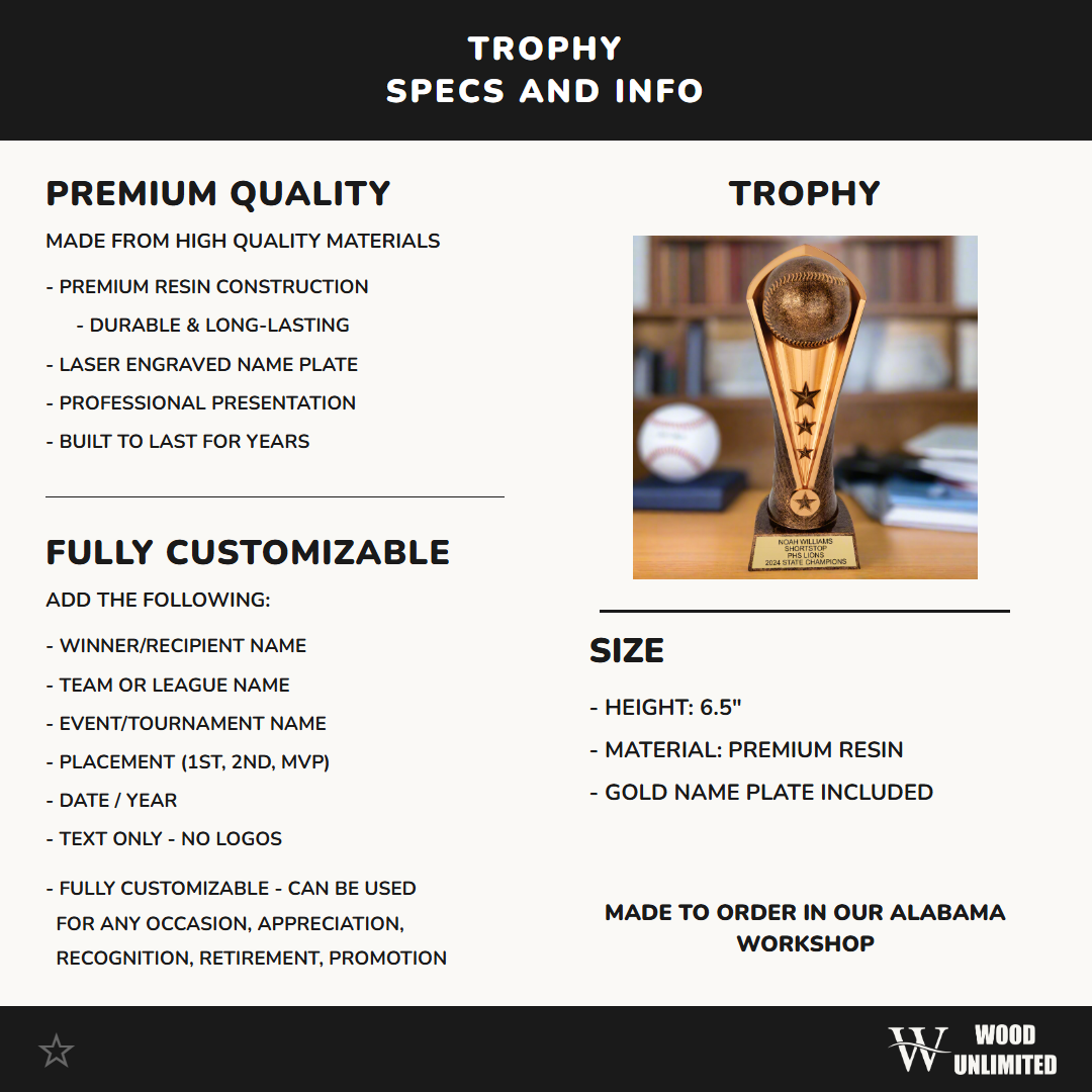 Baseball/Softball Cobra Award, Personalized Baseball Trophy for Players, Teams and Coaches.