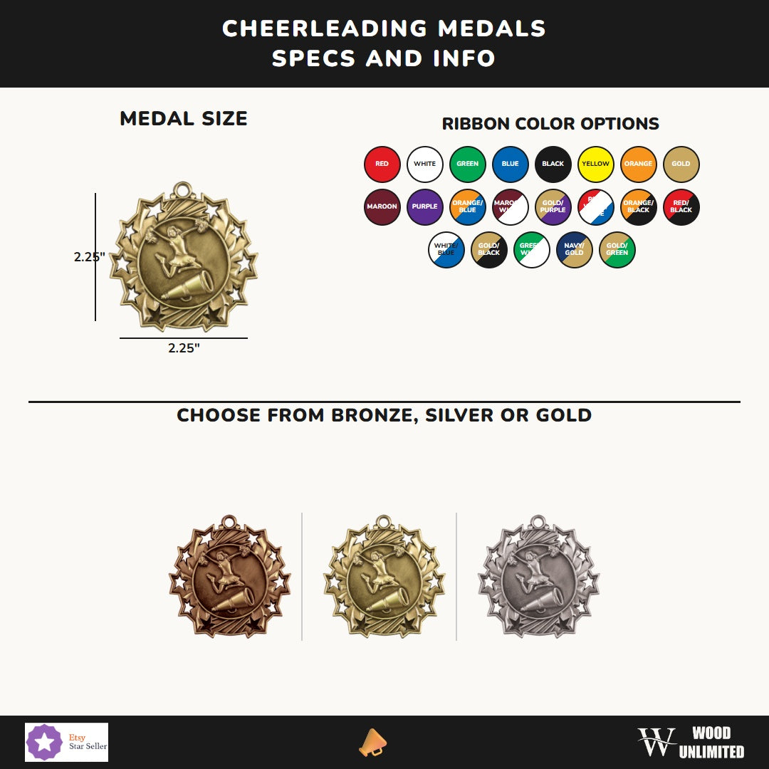 Personalized Cheerleading Team Medals, Cheerleader Medallions with Neck Ribbon, Cheerleader Awards for Players and Coaches...