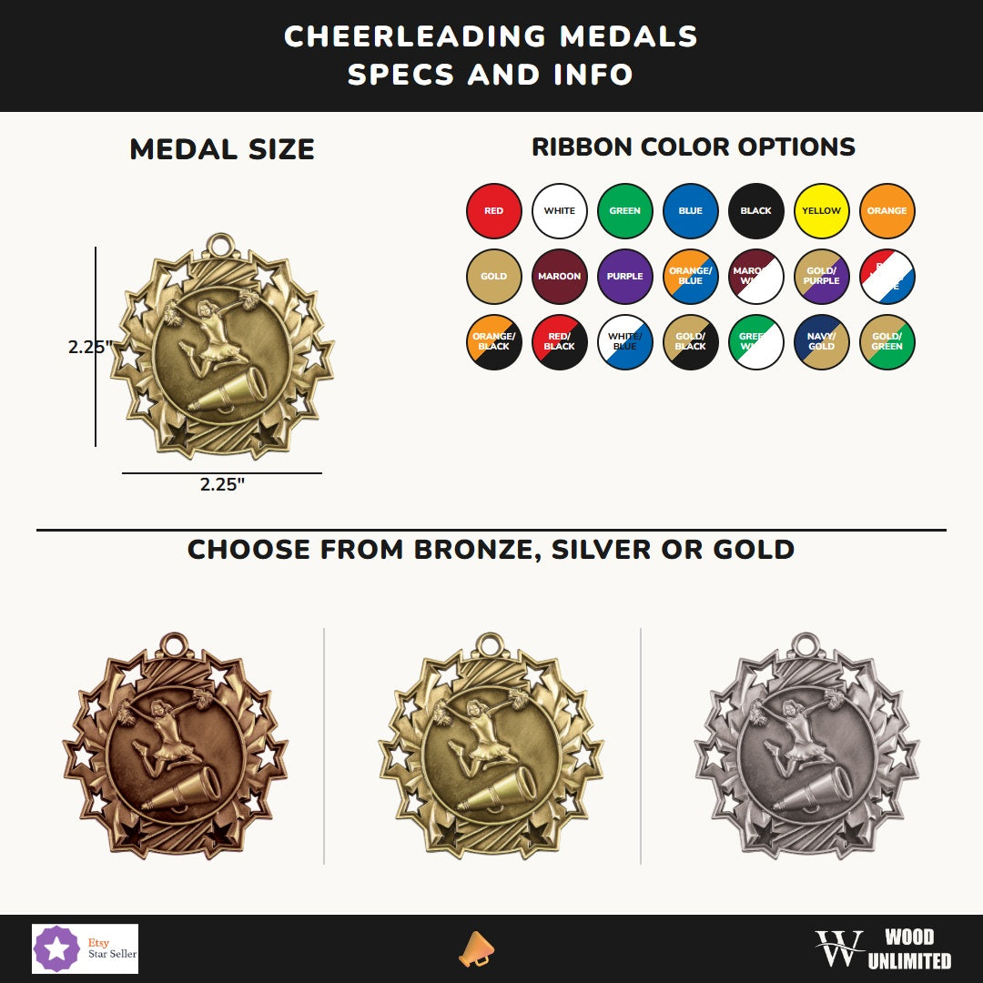 Personalized Cheerleading Team Medals, Cheerleader Medallions with Neck Ribbon, Cheerleader Awards for Players and Coaches...