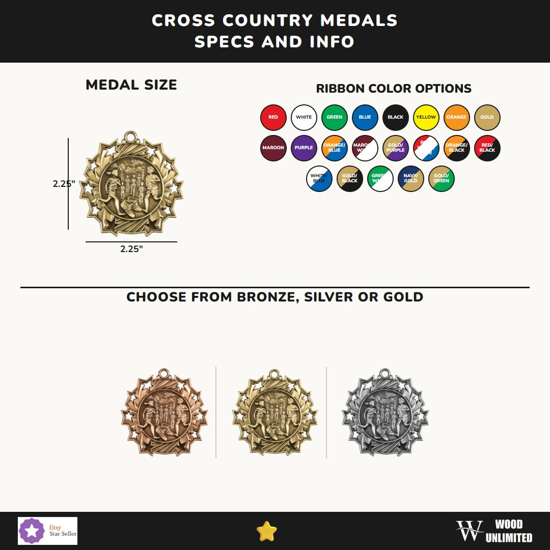 Personalized Cross Country Team Medals, Runner Medallions with Neck Ribbon, Runner Awards for Players and Coaches - Image ...