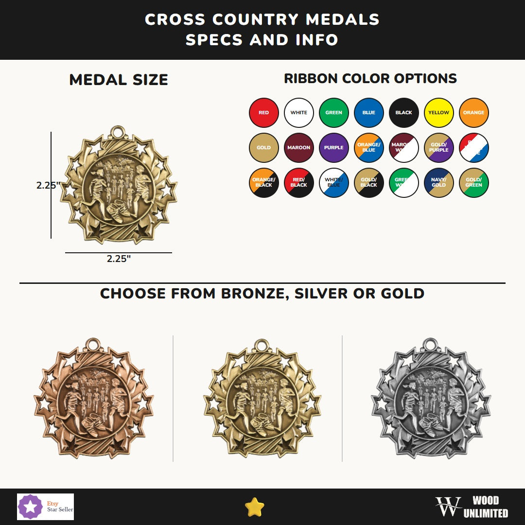 Personalized Cross Country Team Medals, Runner Medallions with Neck Ribbon, Runner Awards for Players and Coaches - Image ...