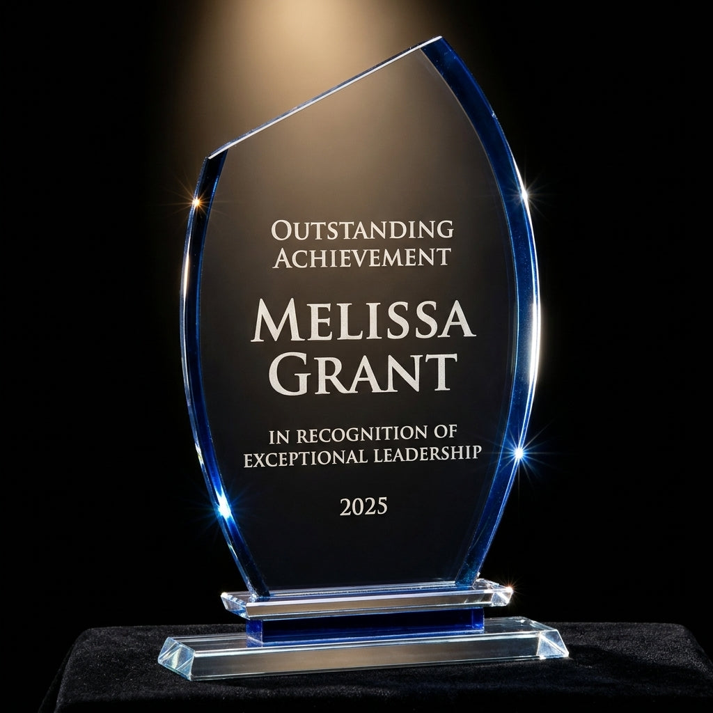 Personalized Premium Clear Blue Glass Award - custom laser engraved - view 3